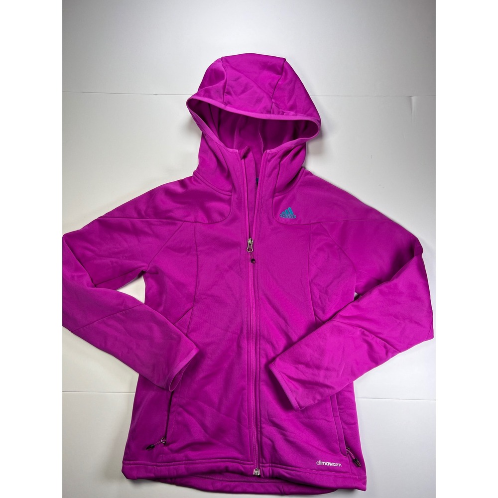 Adidas ClimaWarm Hoodie Women Small Magenta Purple Full Zip Thumbholes Sporty